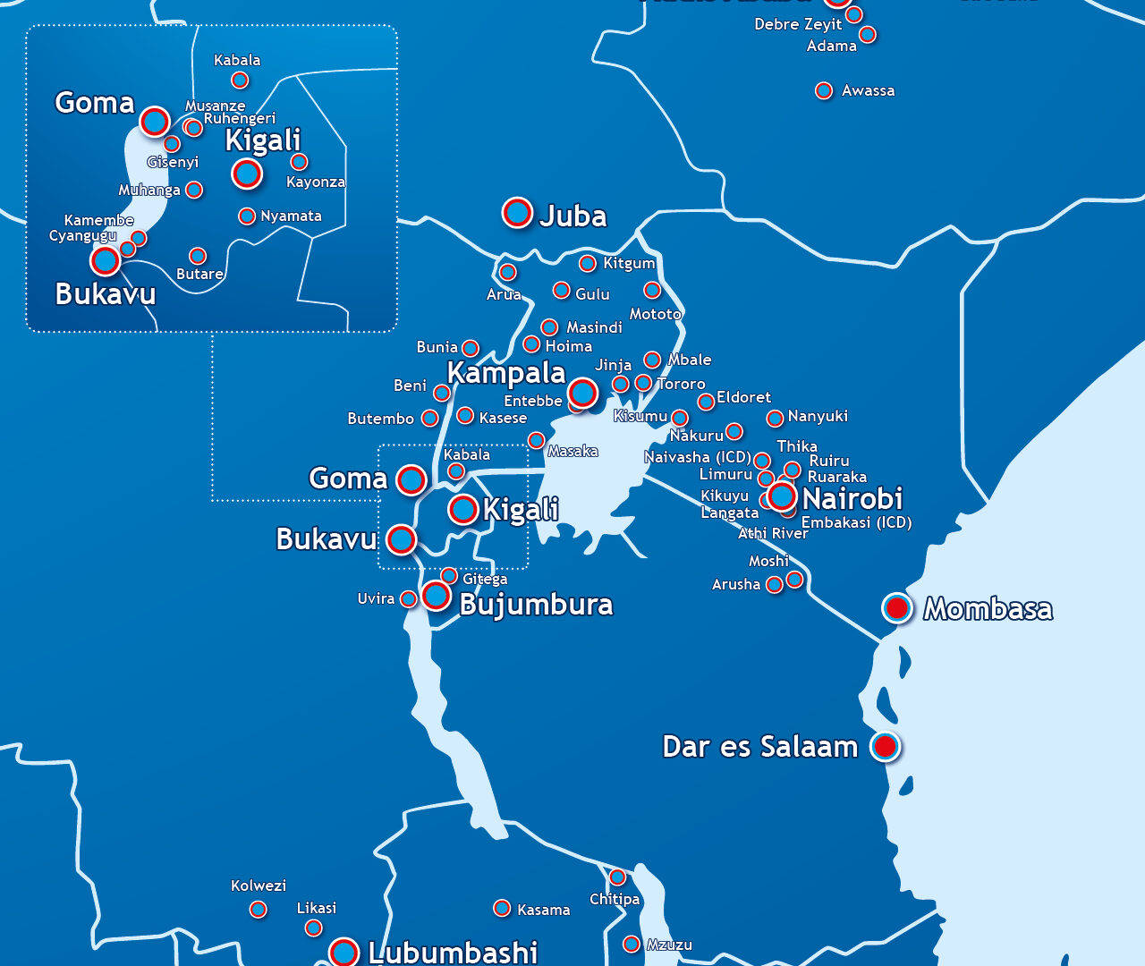 Inland East Africa map