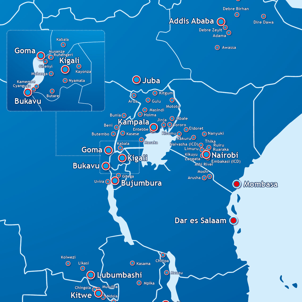 Inland East Africa map