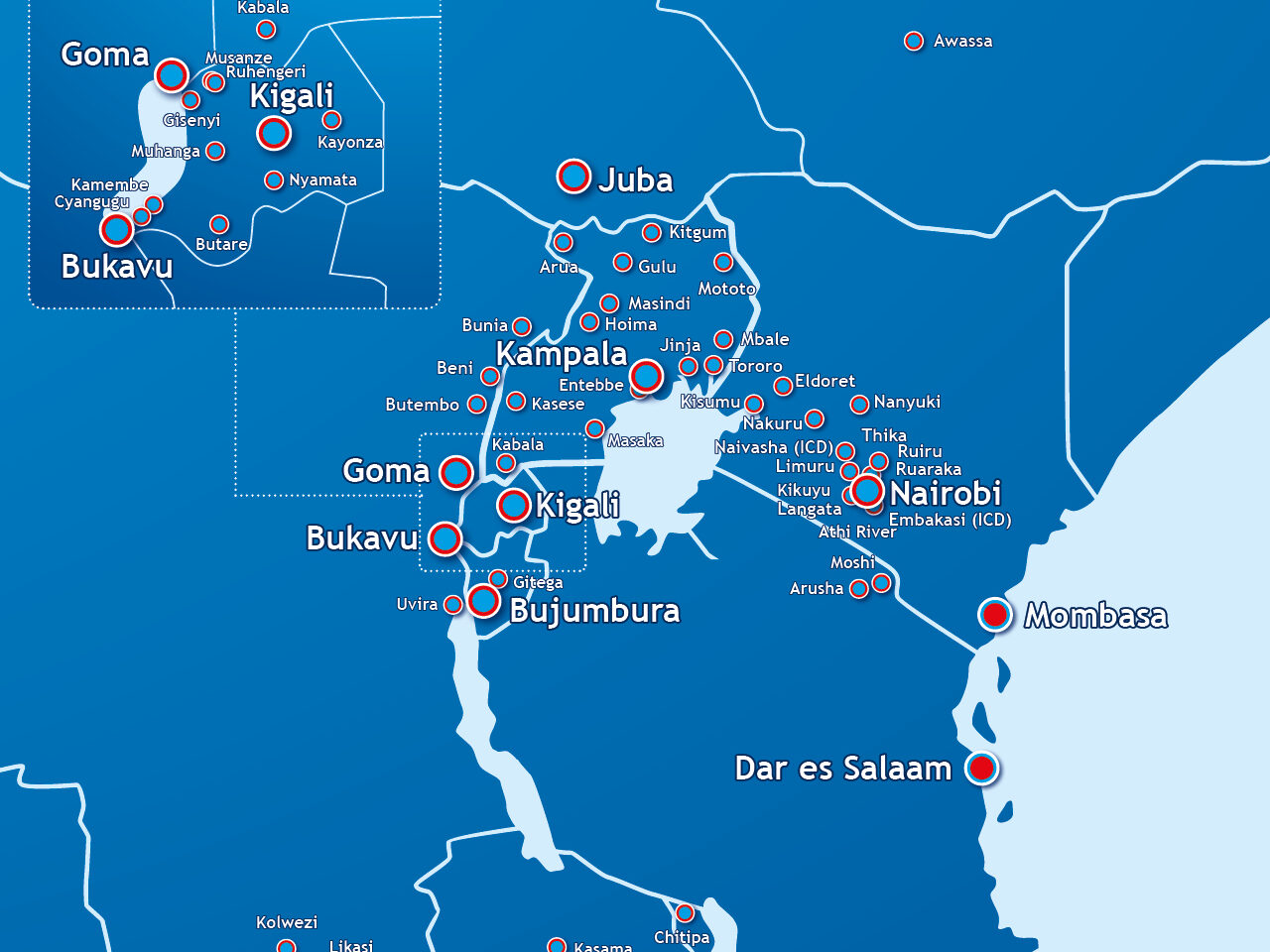 Inland East Africa map