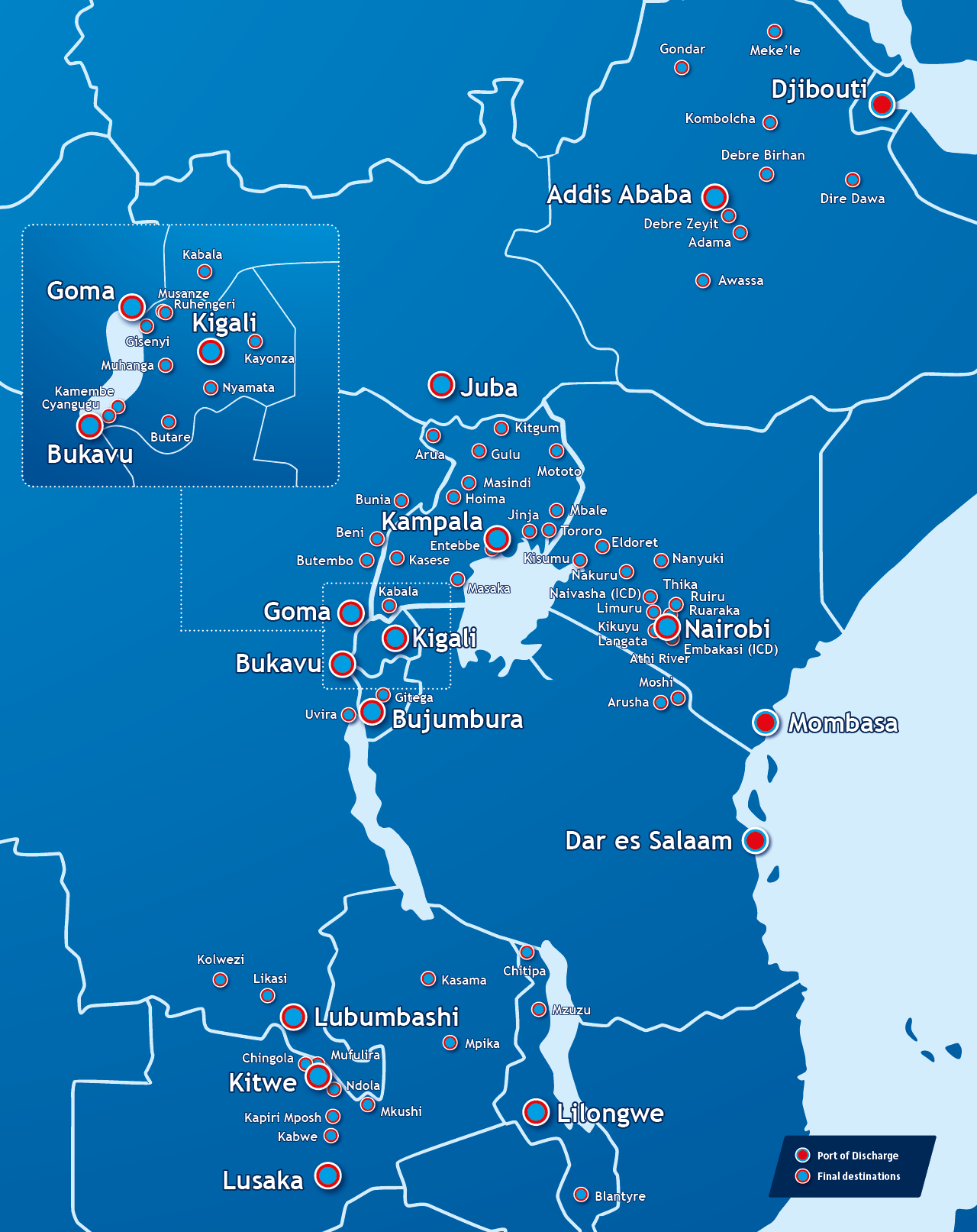 Inland East Africa map