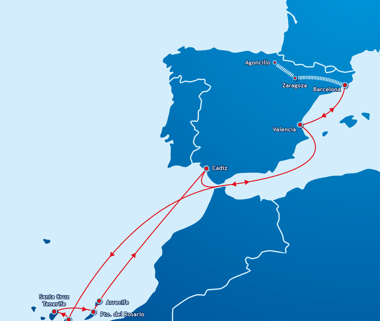Routemap EBRO Rail to Canary Islands