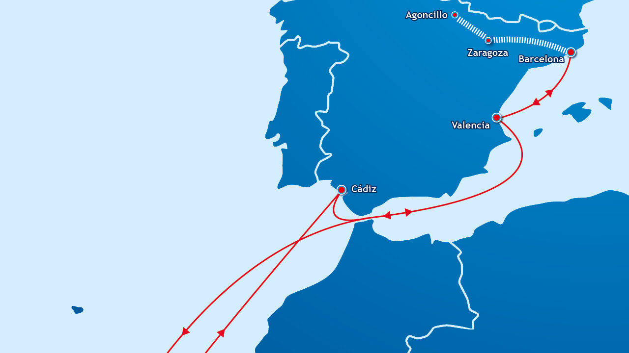 Routemap EBRO Rail to Canary Islands
