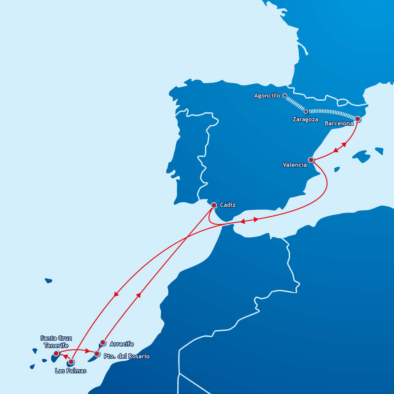Routemap EBRO Rail to Canary Islands